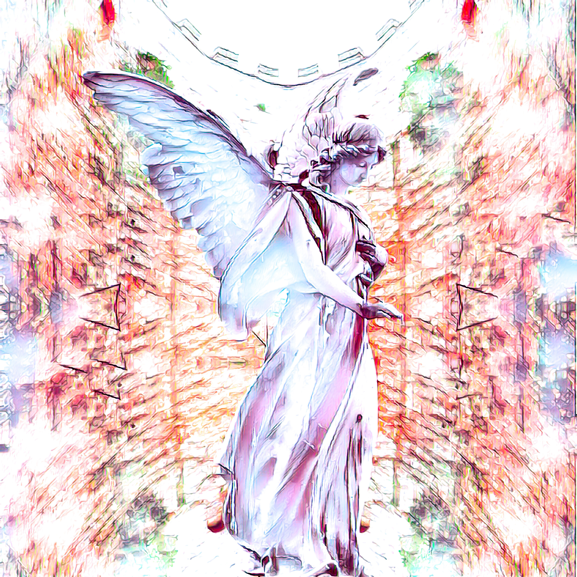 静かに佇む天使＆マリアの彫刻 カラフル