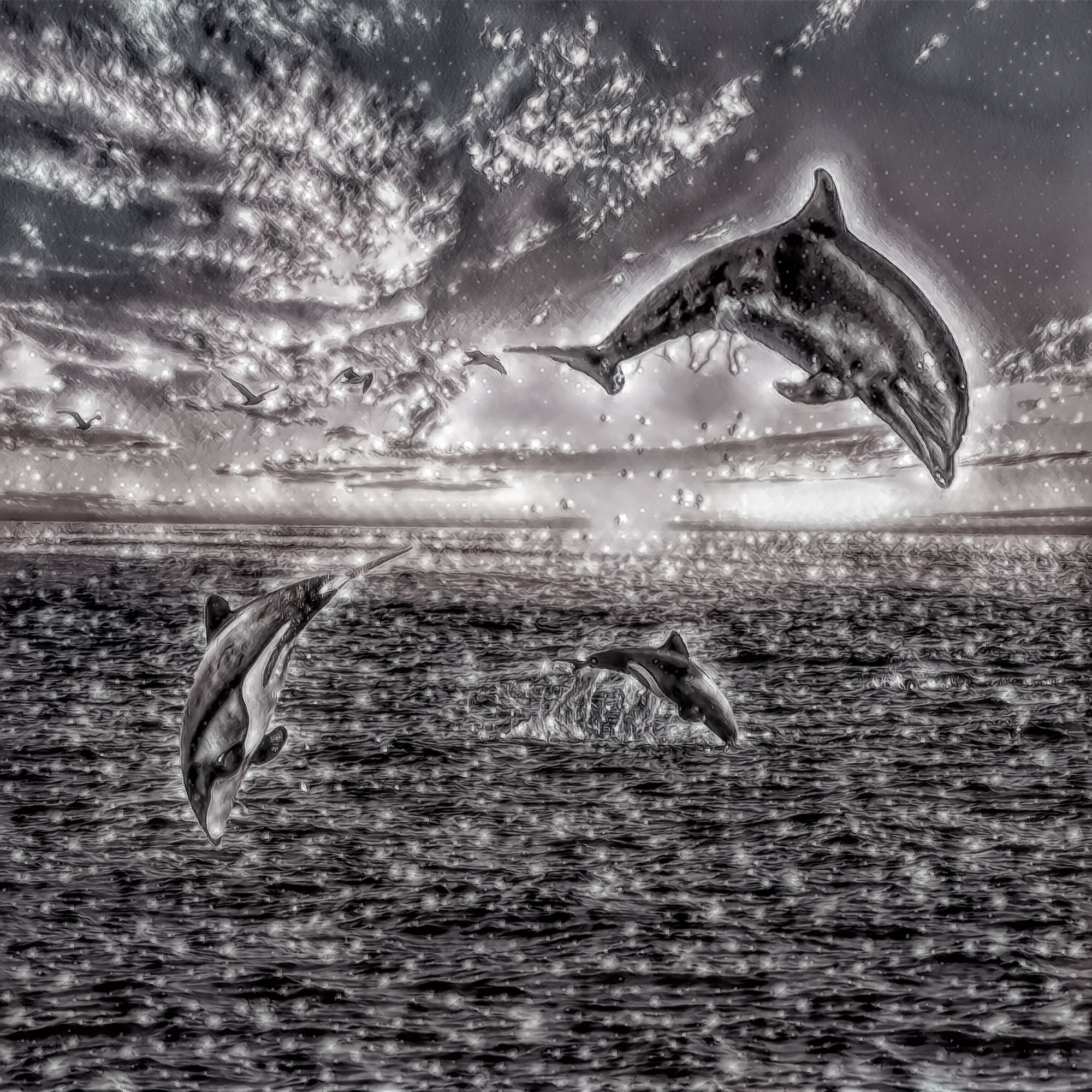 無料壁紙 背景画像素材 イルカのジャンプとキレイな星空 夕暮れの海 Free Illustlation くりえいてぃぶ