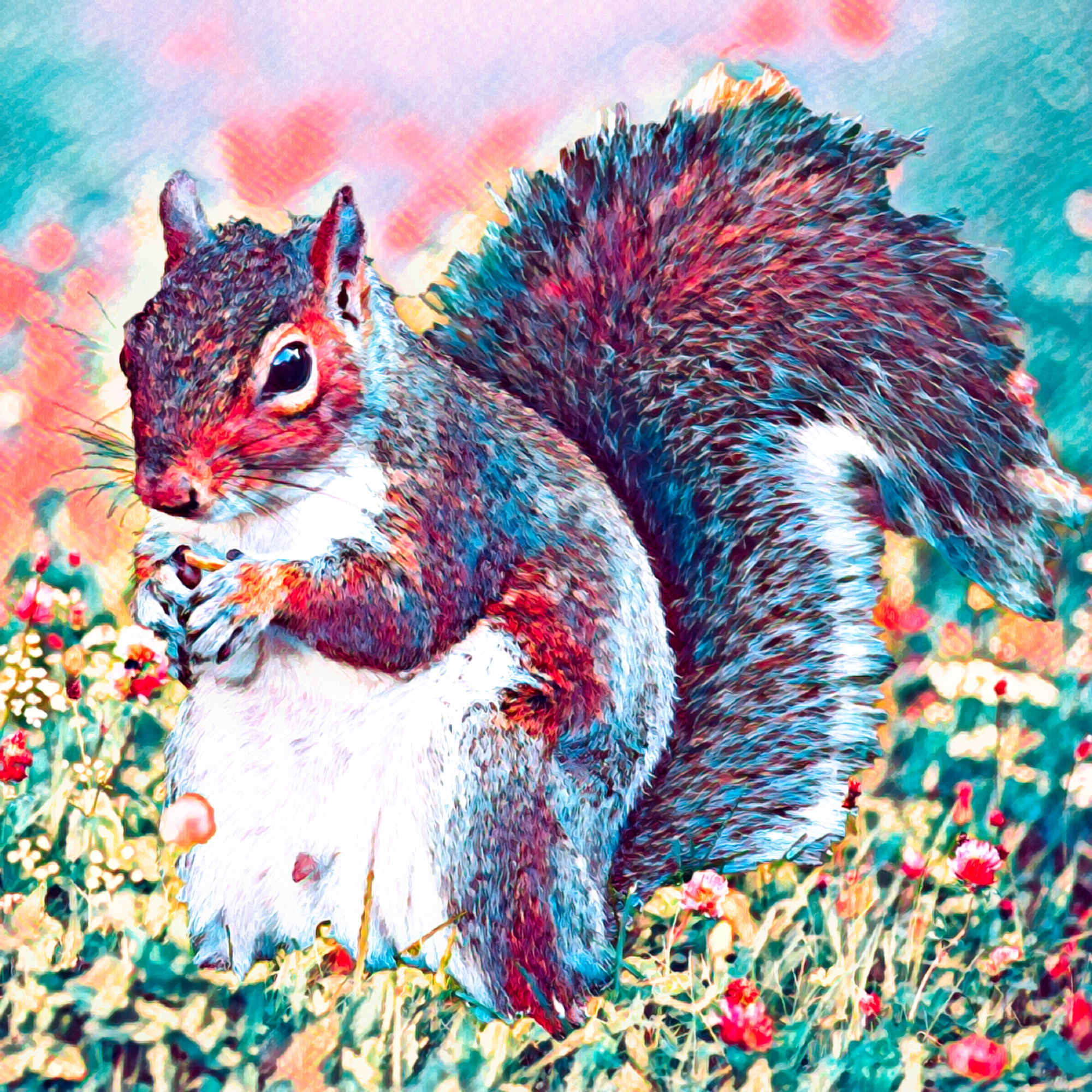 無料壁紙 背景画像素材 森のリス カラフル野花のかわいい動物イラスト Free Illustlation くりえいてぃぶ