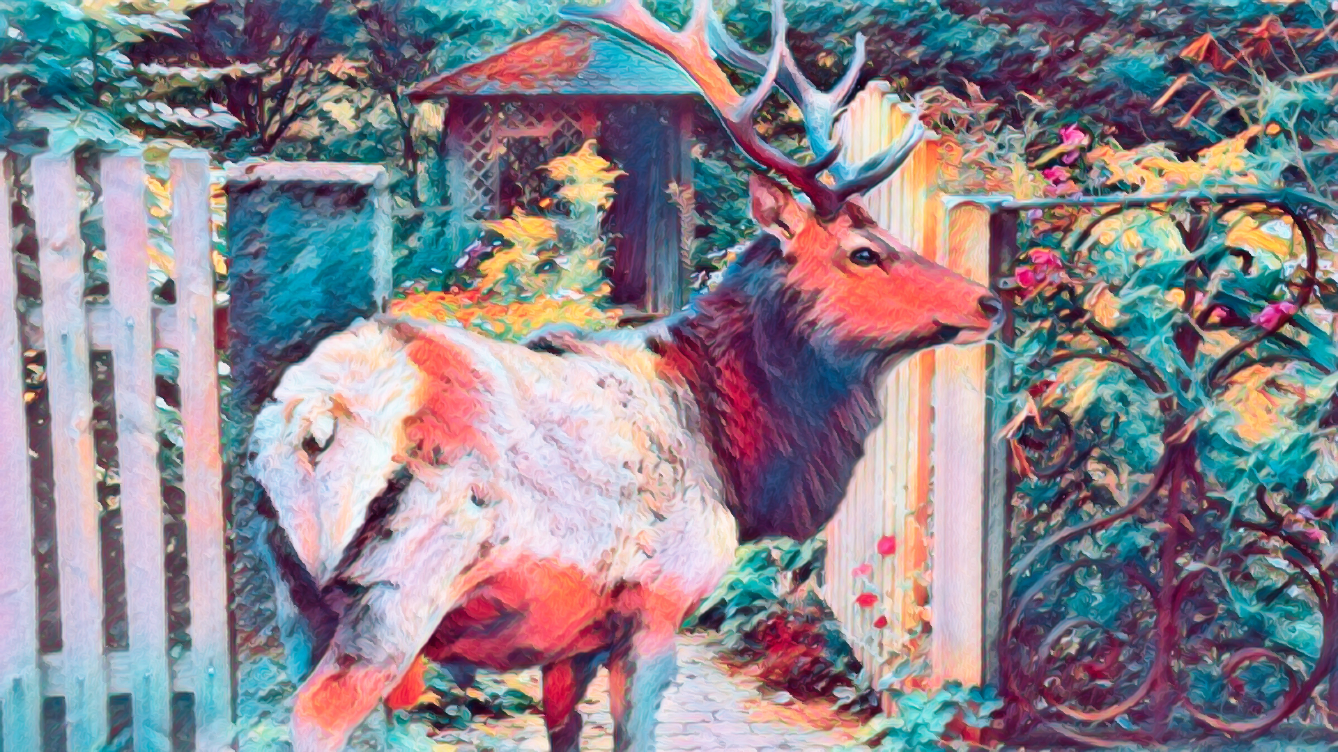 無料イラスト 背景画像素材 綺麗な鹿と桜と花の庭園 Free Illustlation くりえいてぃぶ