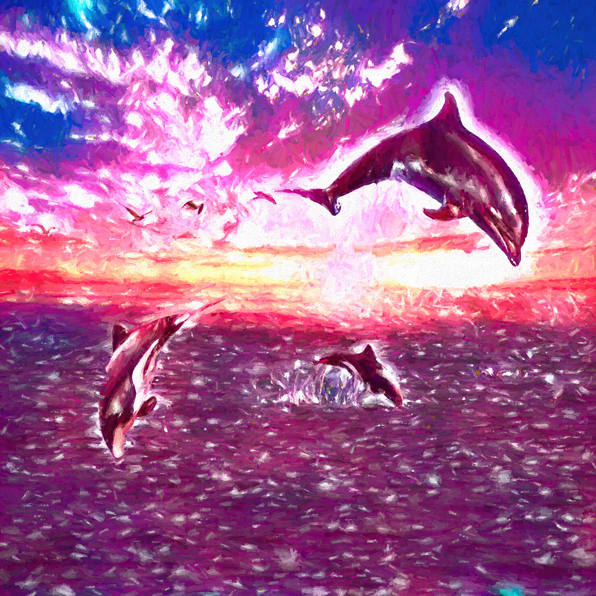 イルカのジャンプとキレイな星空＆夕暮れの海：サインペン