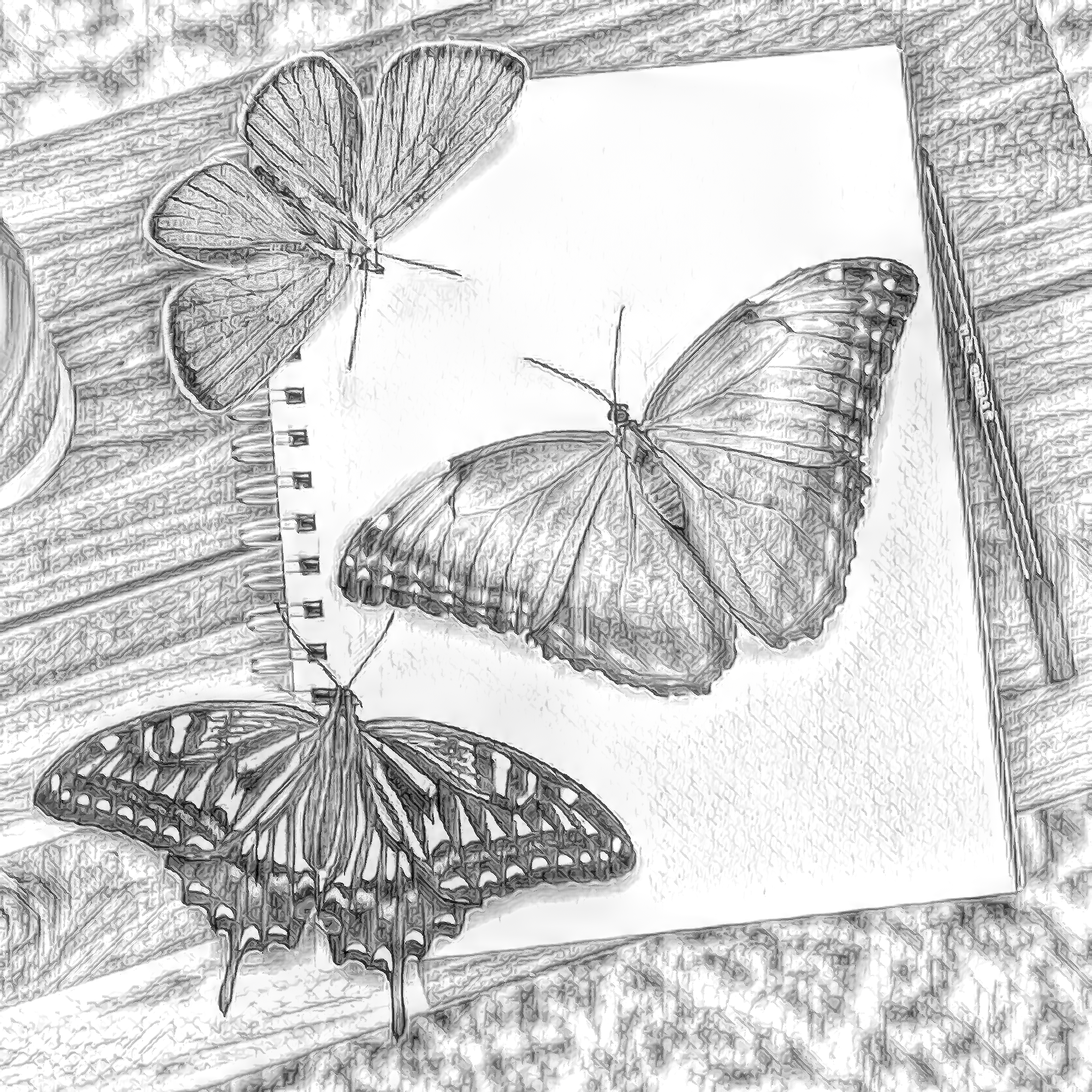 無料イラスト 背景画像素材 机の蝶とノートと色鉛筆風リアルなイラスト Free Illustlation くりえいてぃぶ