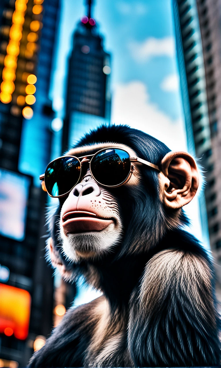 かっこいいサングラスとチンパンジー＆都会とクールなオス猿の無料スマホ壁紙