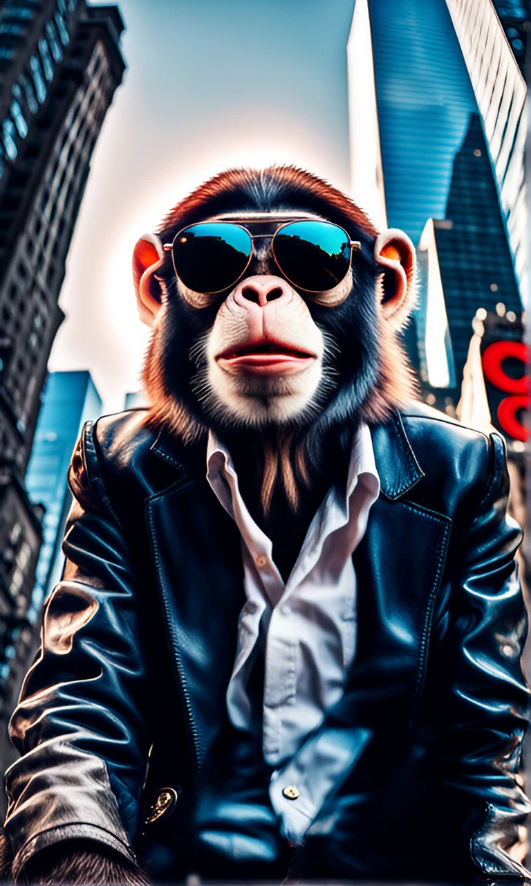かっこいいサングラスのチンパンジー＆スーツとダンディなサルの無料リアル写真風イラスト
