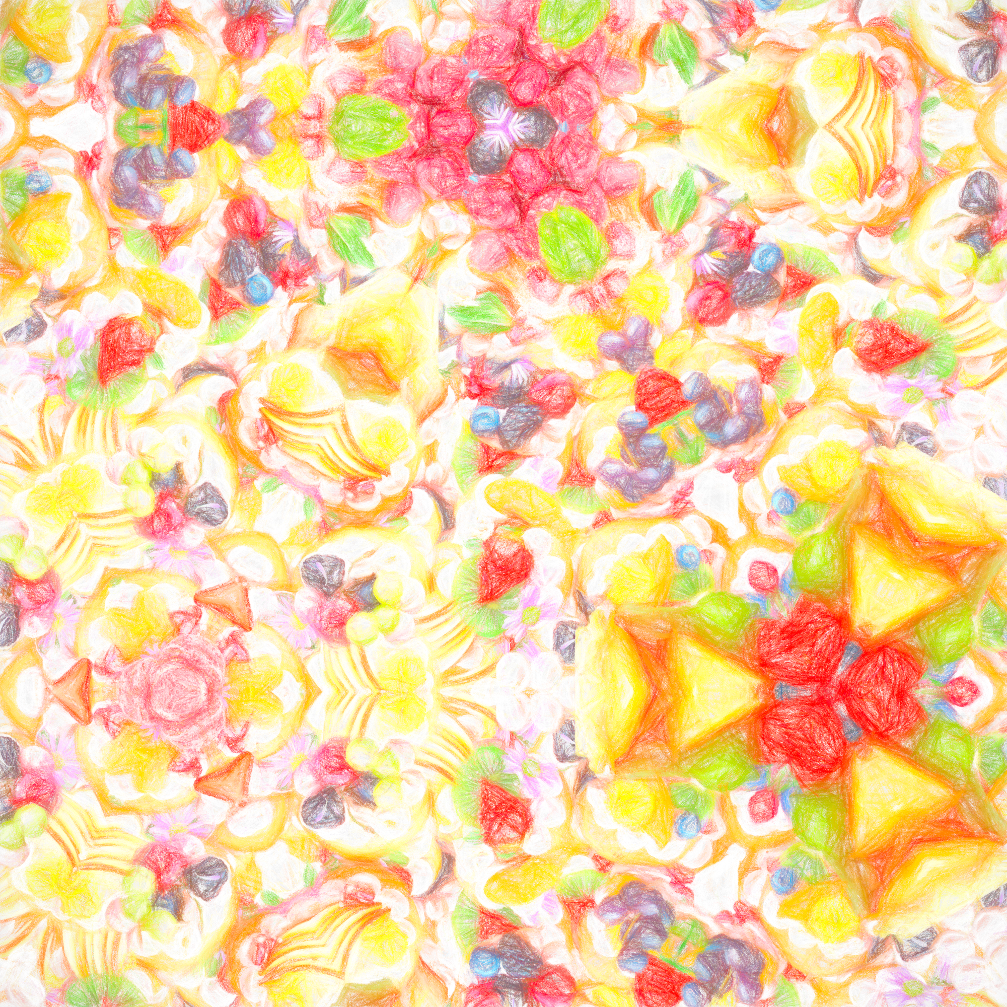 かわいいタルト＆カラフルおしゃれなフルーツケーキ万華鏡：色鉛筆