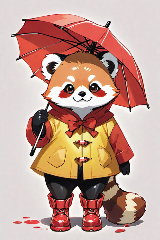 キュートなアニメ風のレッサーパンダ＆傘を長靴のでかわいい動物のスマホ壁紙