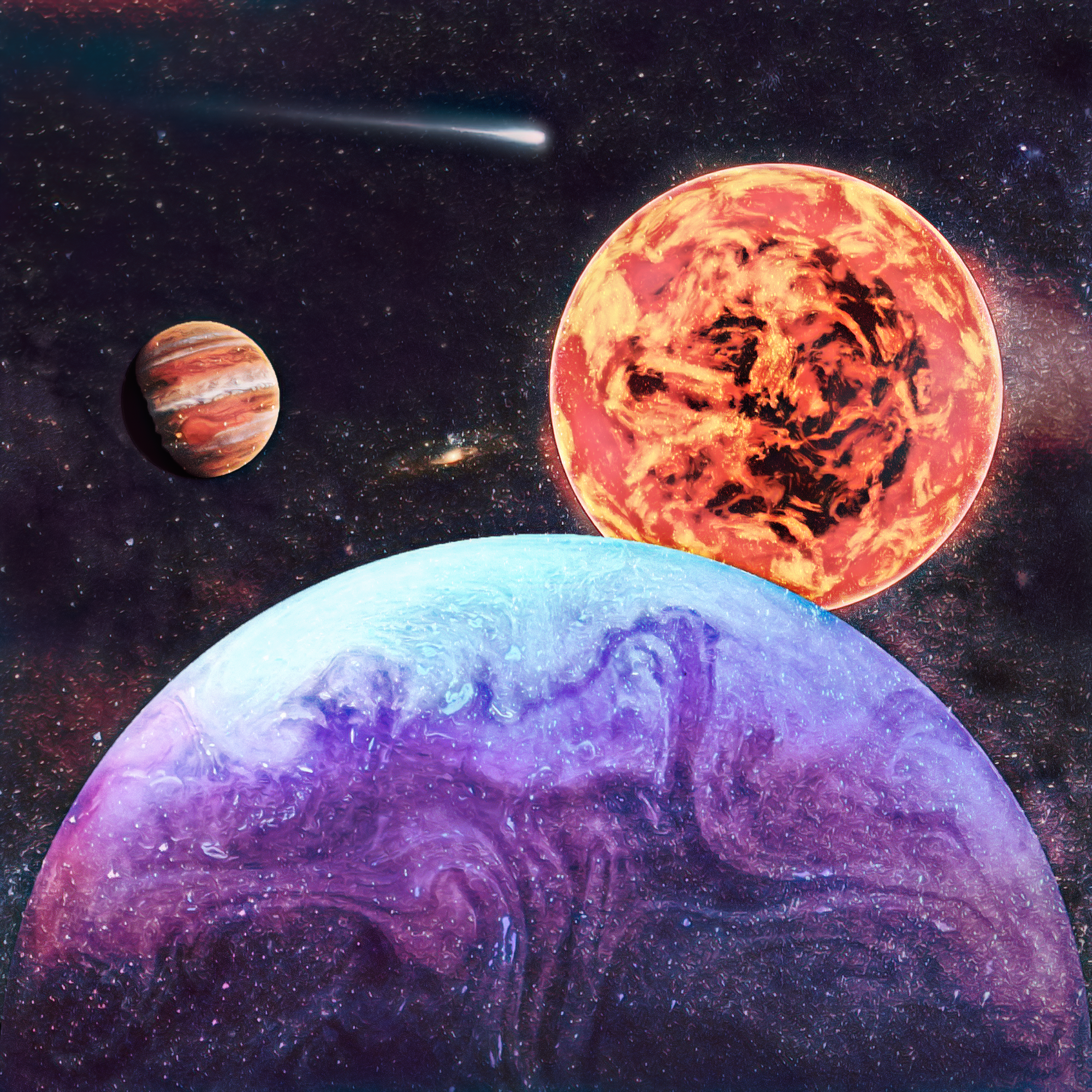 宇宙と惑星と太陽＆ビンテージポスター風SF 宇宙と太陽：ビンテージ