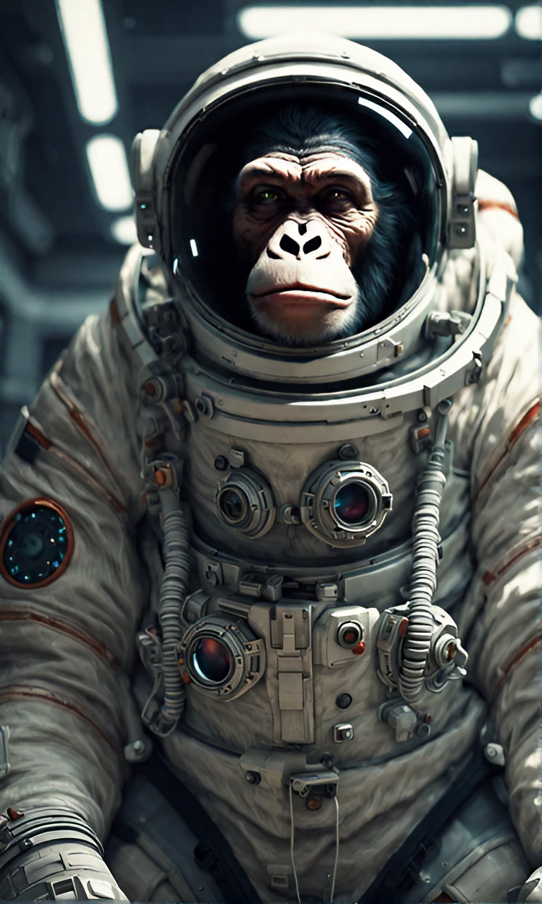 宇宙服のチンパンジー＆宇宙船とかっこいい猿のリアル写真風無料スマホ壁紙