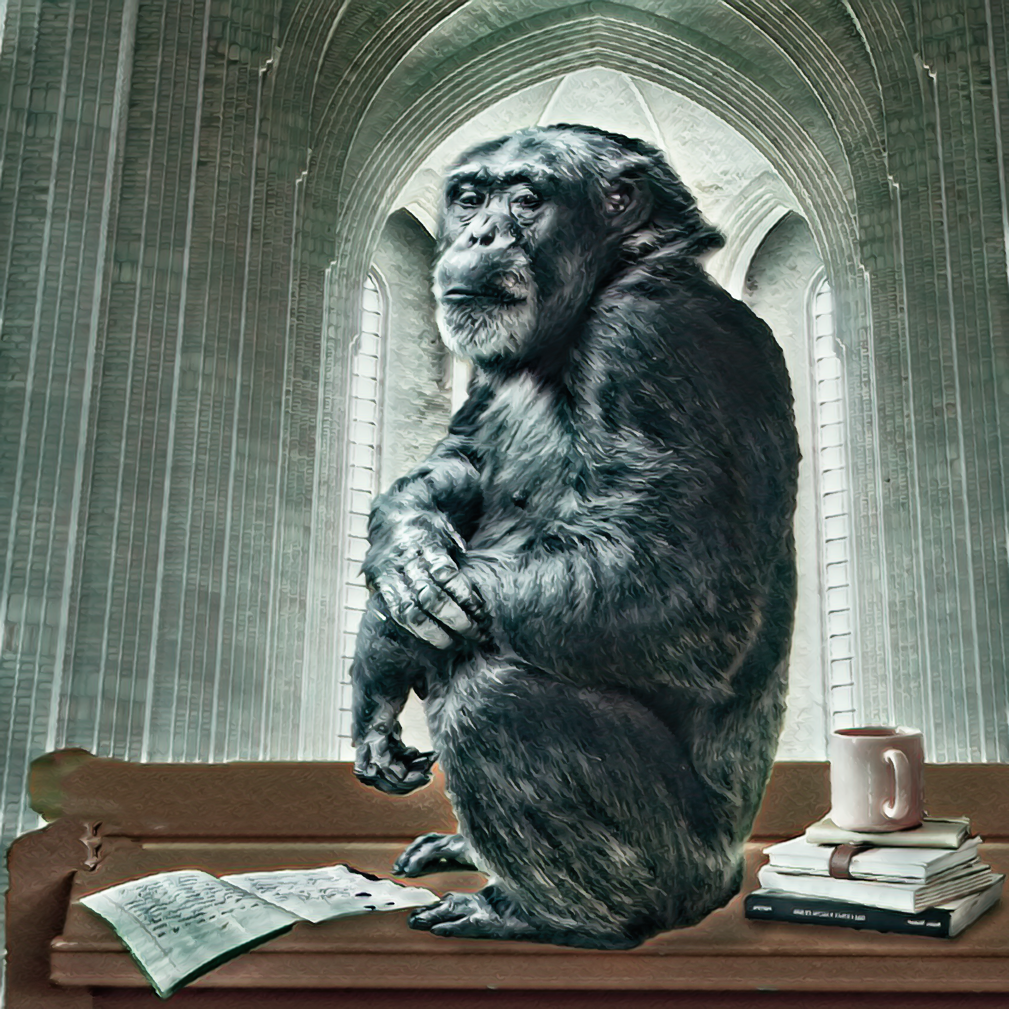 賢そうな年寄りチンパンジー＆ゴリラのリアルイラスト：リアル