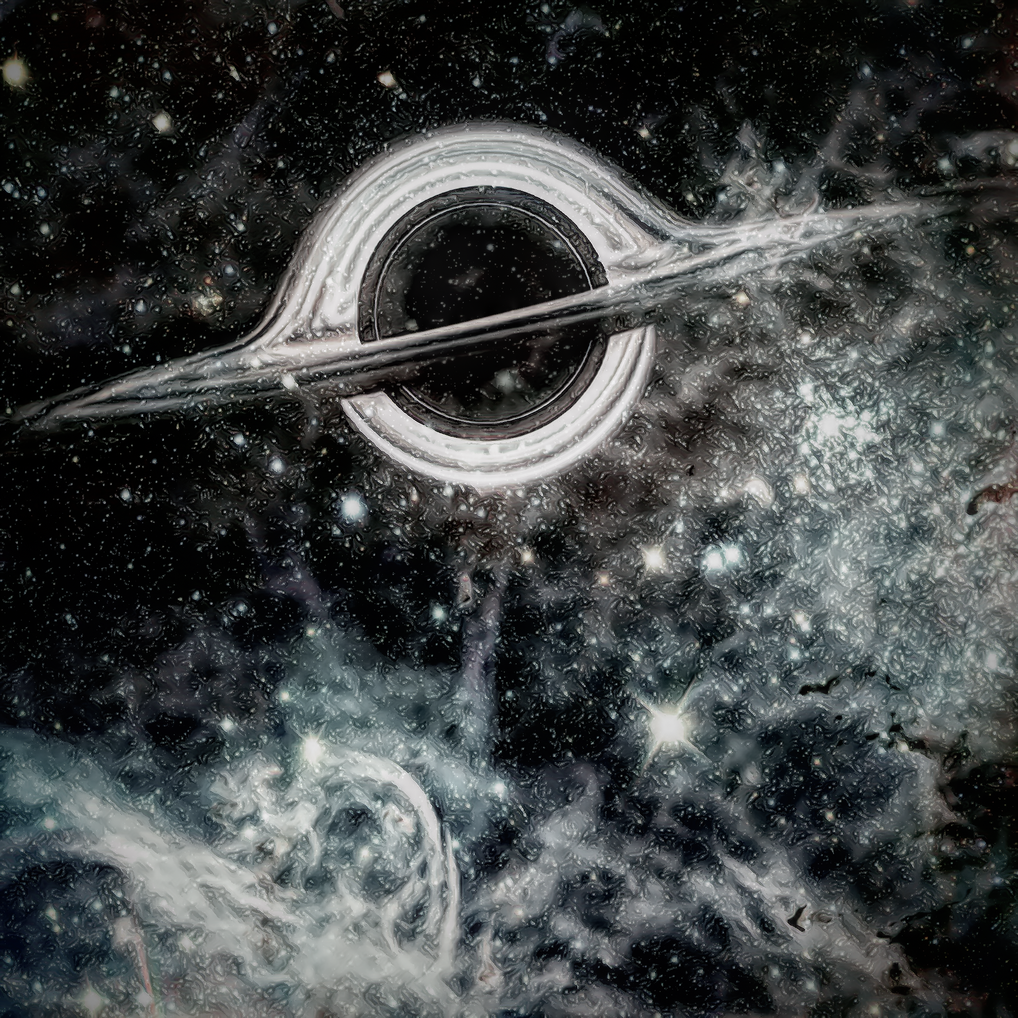 SF宇宙＆キラキラきれいな星と惑星：ブラックホール モノクロ