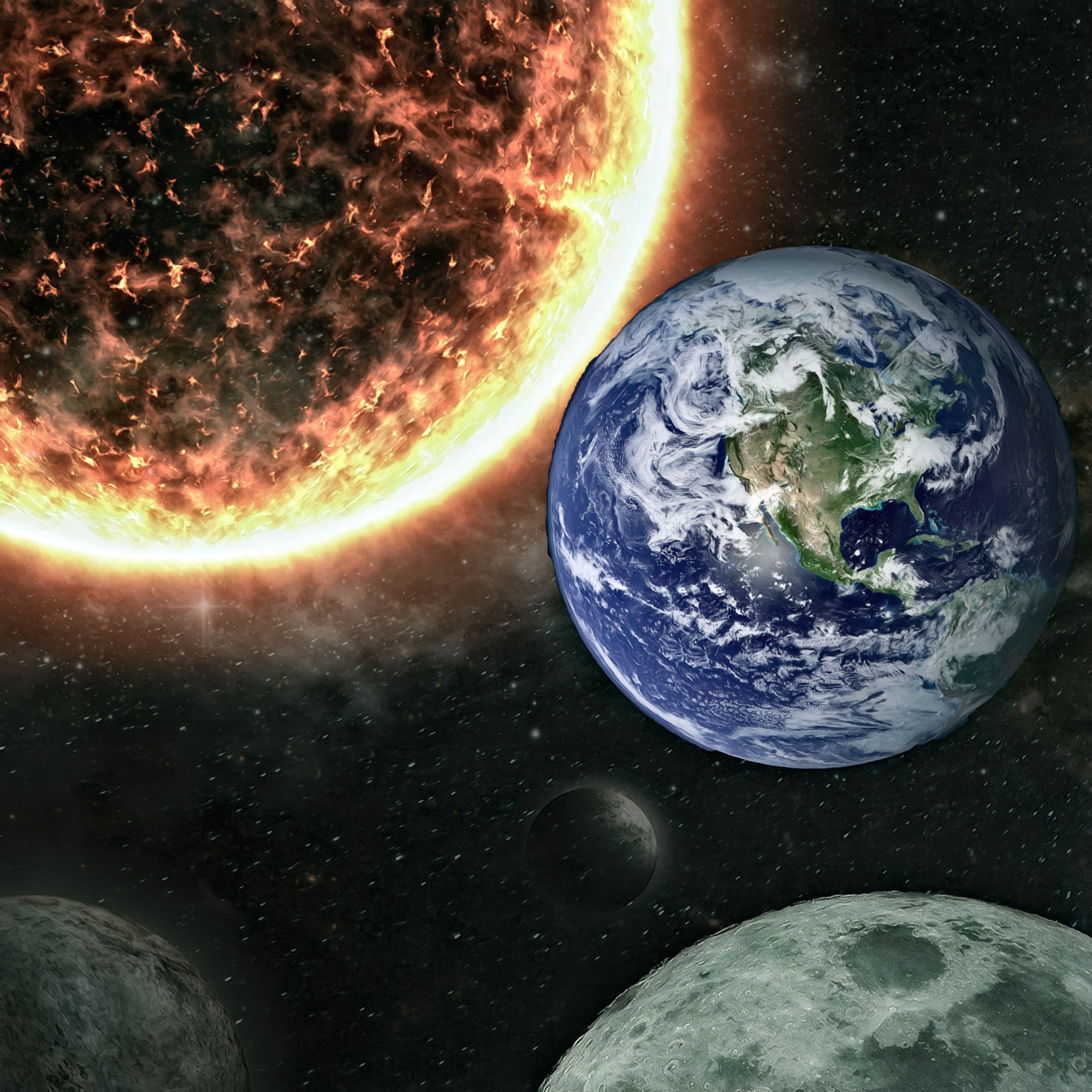 SF宇宙＆キラキラきれいな星と惑星：太陽と惑星