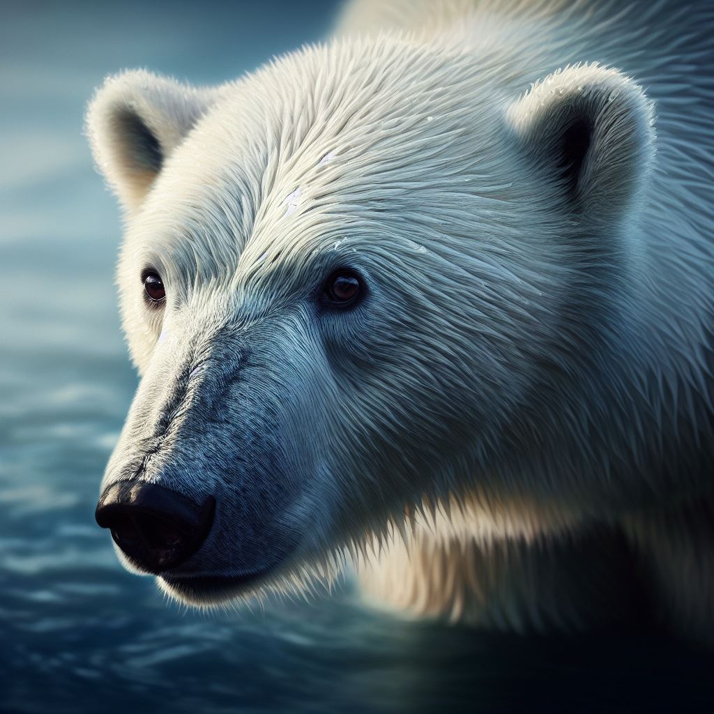 獲物を狙う白熊の鋭い目つき＆野生の動物の無料画像イラスト素材