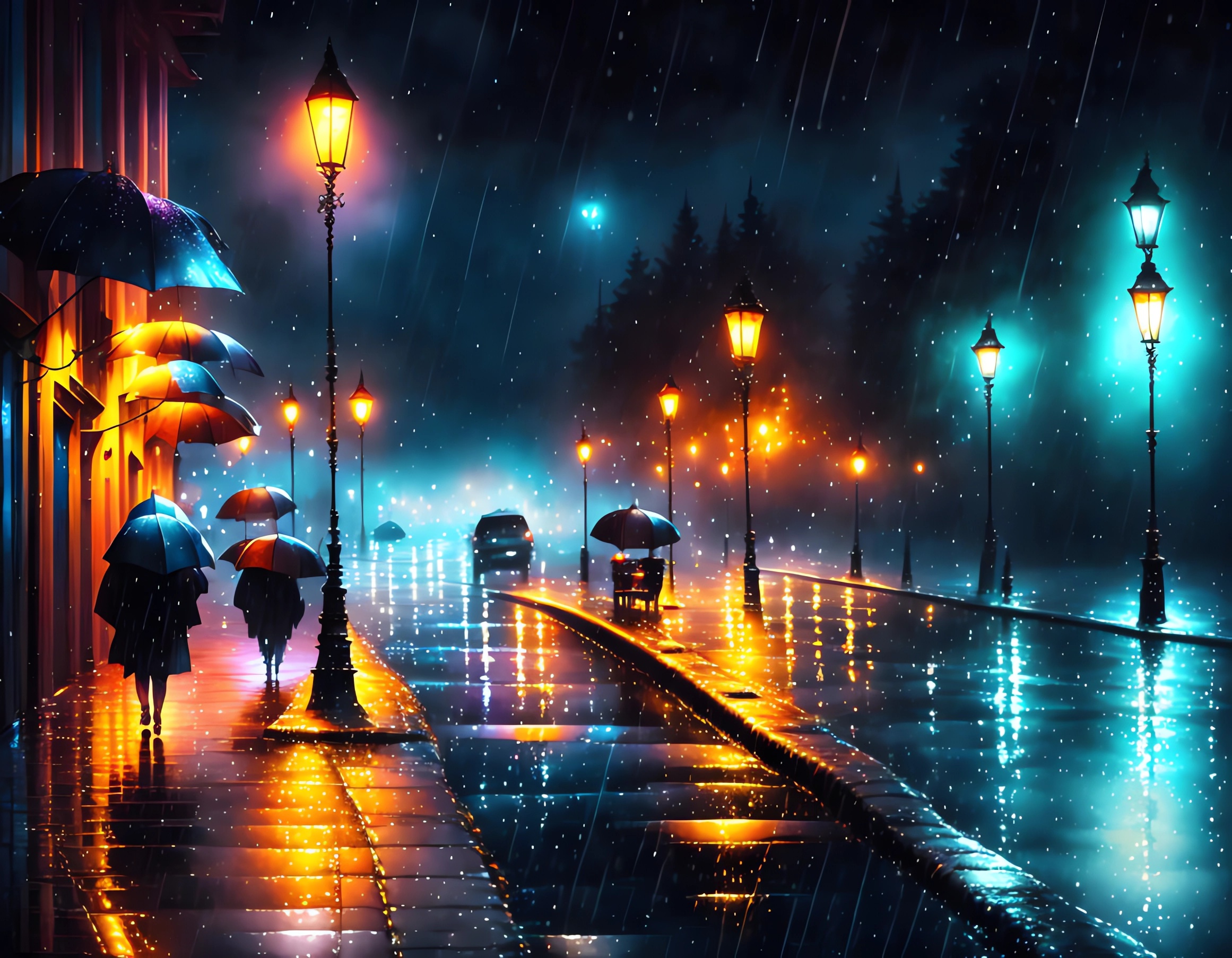 アメリカとヨーロッパのかっこいい夜の市街地の雨の風景