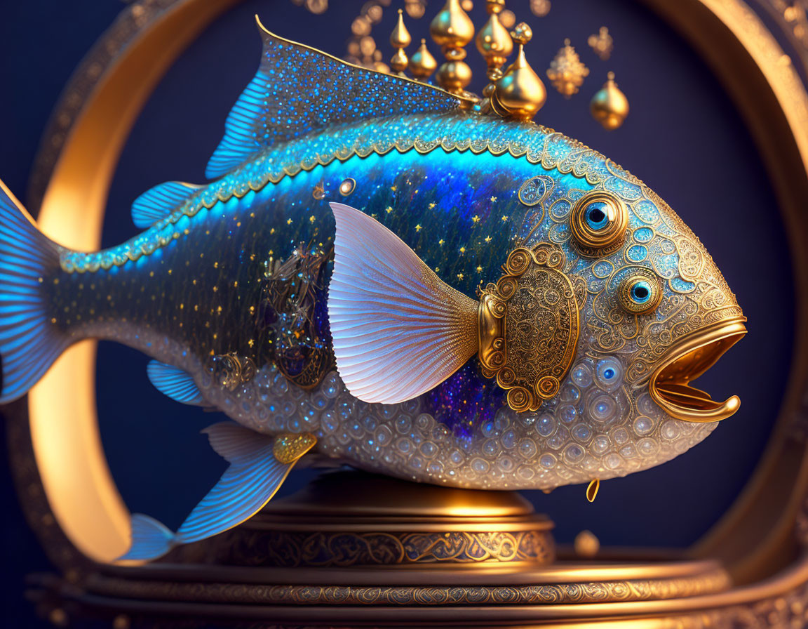 かわいいメルヘン＆面白いファンタジー風の機械仕掛けの宝石の魚