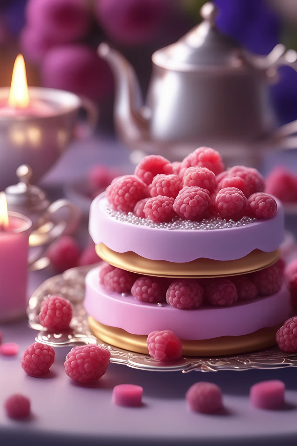 おいしそうなピンクのストロベリーケーキとかわいい料理のフリーイラスト素材