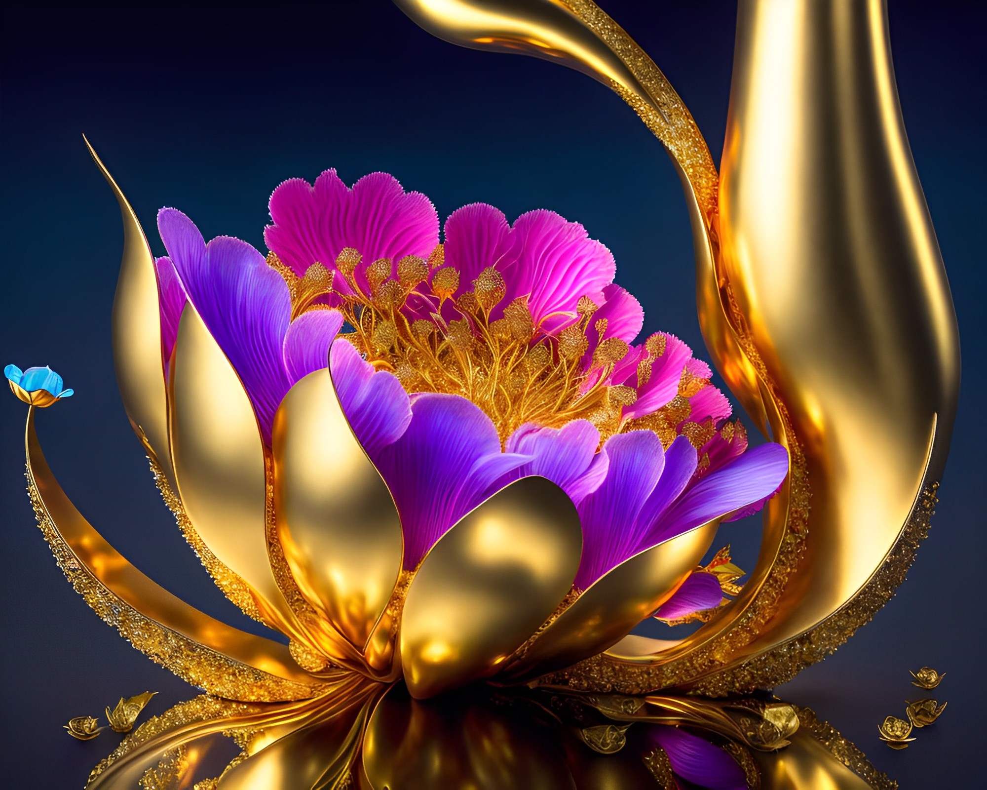 かっこいい＆美しいピンクの花と金の花瓶の写真風の背景素材