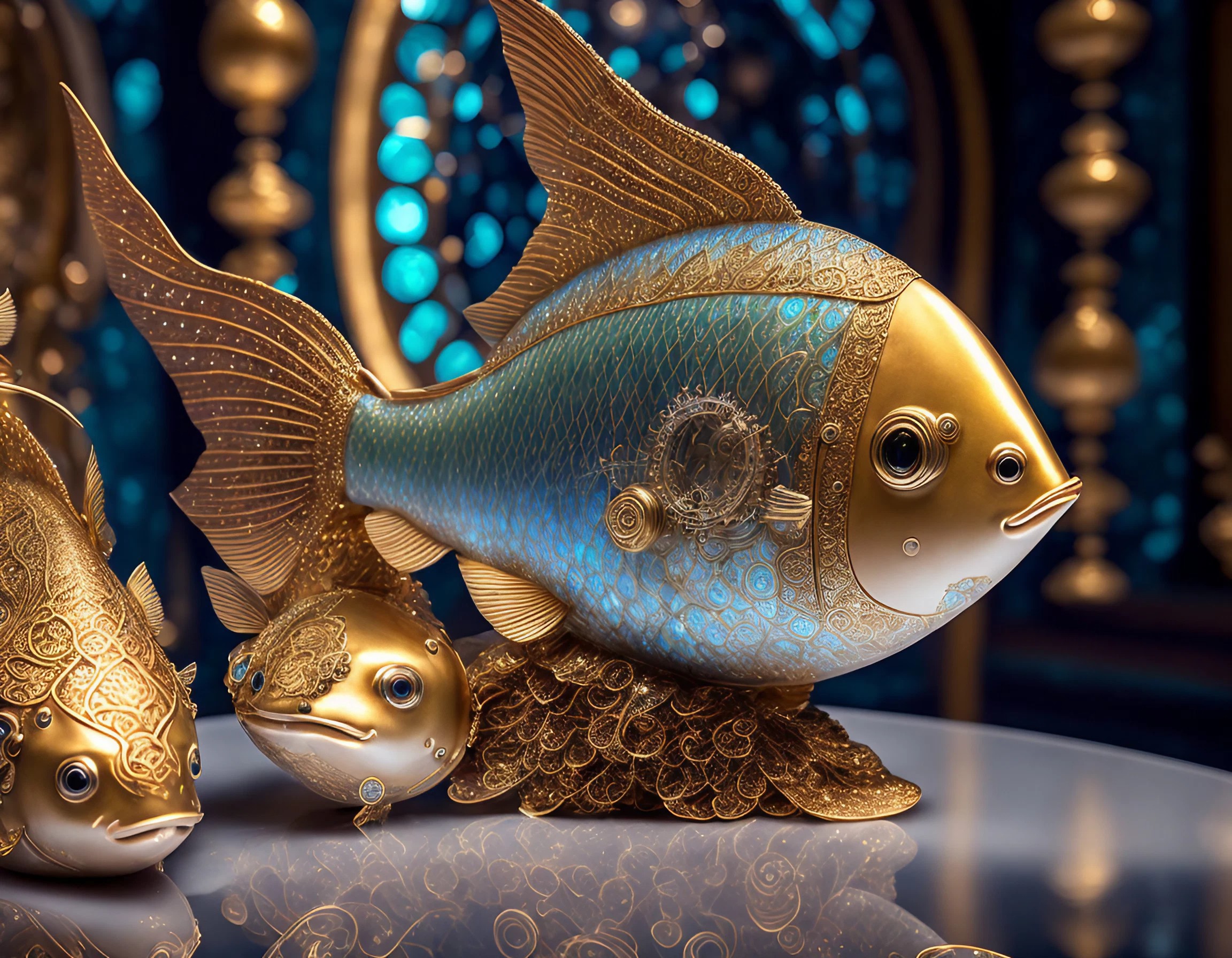 かわいいディズニー風のファンタジーな機械仕掛けの宝石の熱帯魚の置物