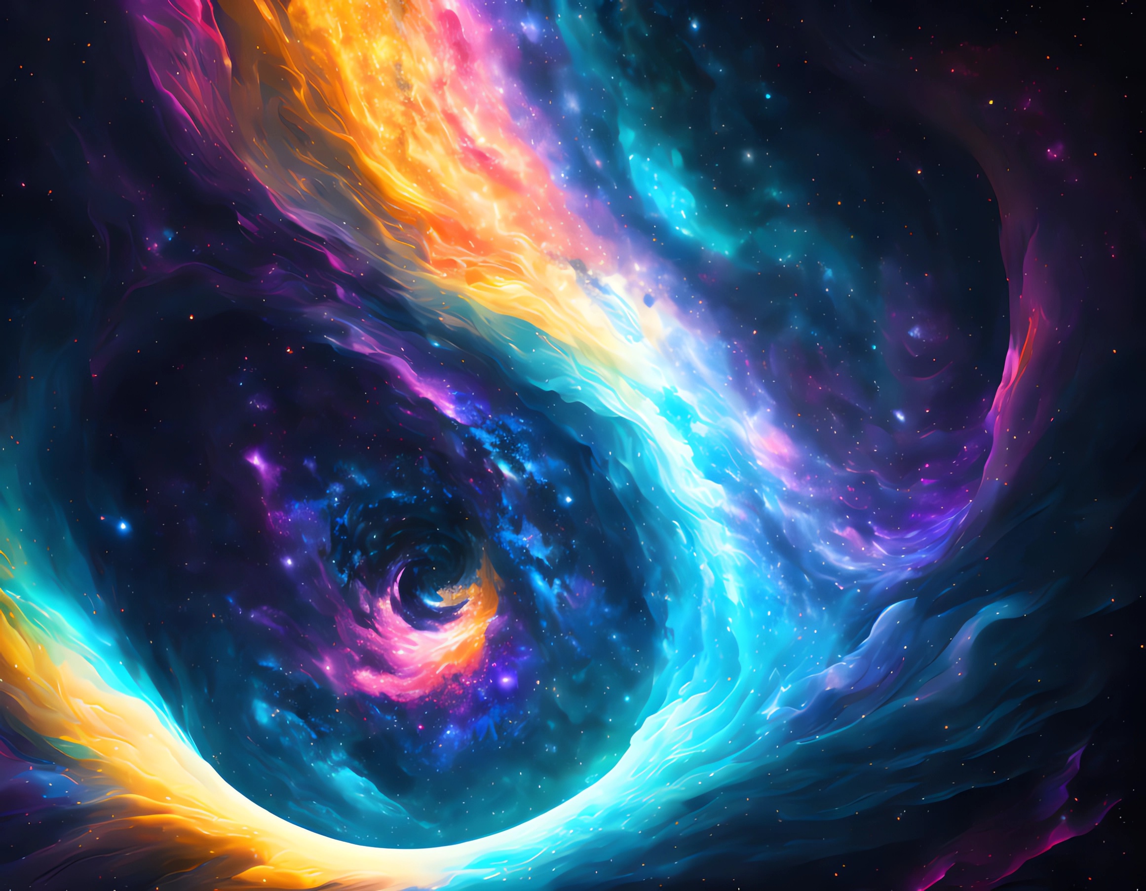 宇宙と銀河のブラックホール＆夜空に浮かぶカラフルなスクリュー