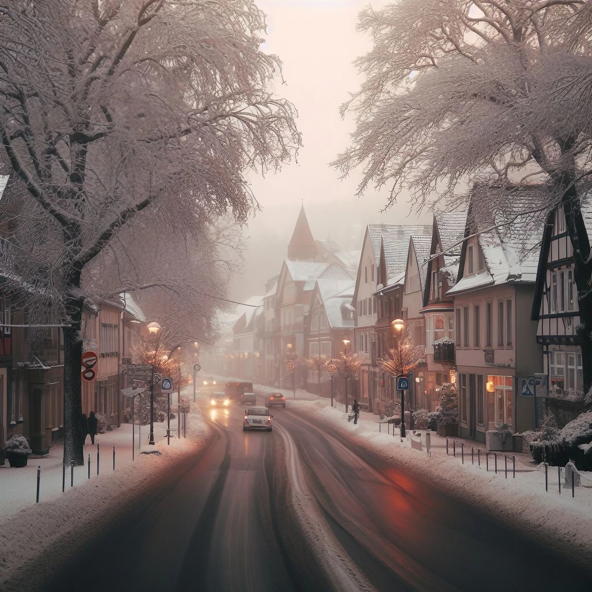 美しい冬のドイツの街並みと道路＆雪降る綺麗なヨーロッパの無料壁紙素材