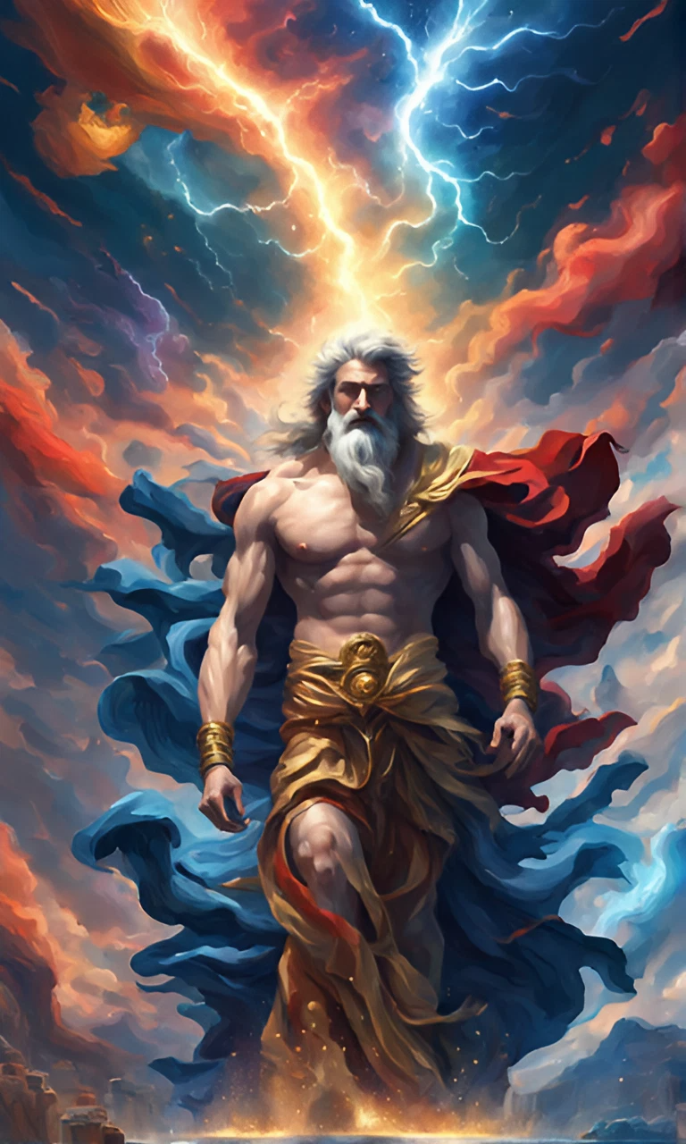 かっこいい＆美しい神と雷のギリシャ神話のゼウスの姿のリアルフリーイラスト