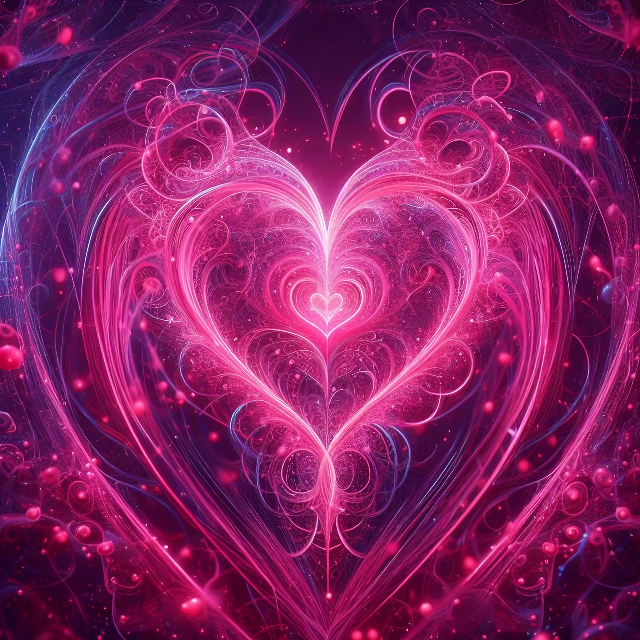 ネオンピンクのハート柄＆光る魔法の美しいパターンなリアル無料イラスト