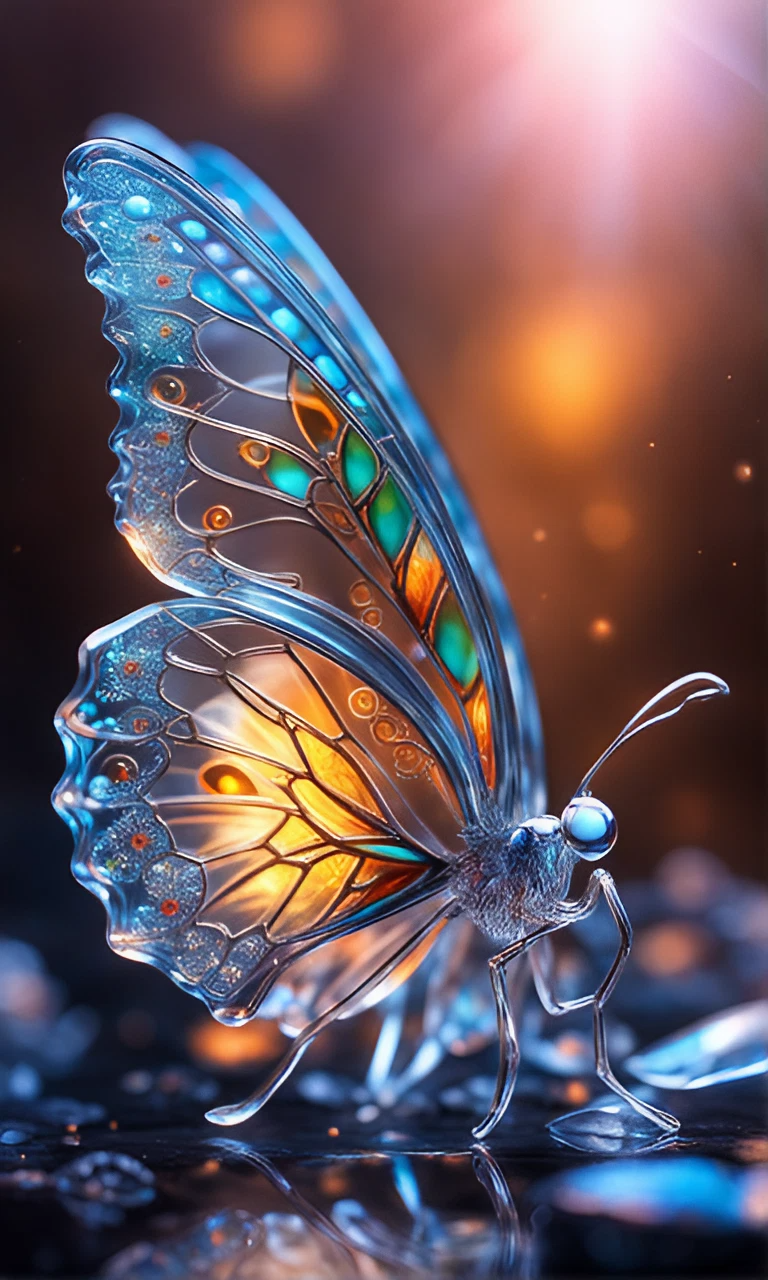 青白く光る美しくかっこいい白い蝶＆舞う炎と火の粉のフリーイラストのスマホ壁紙