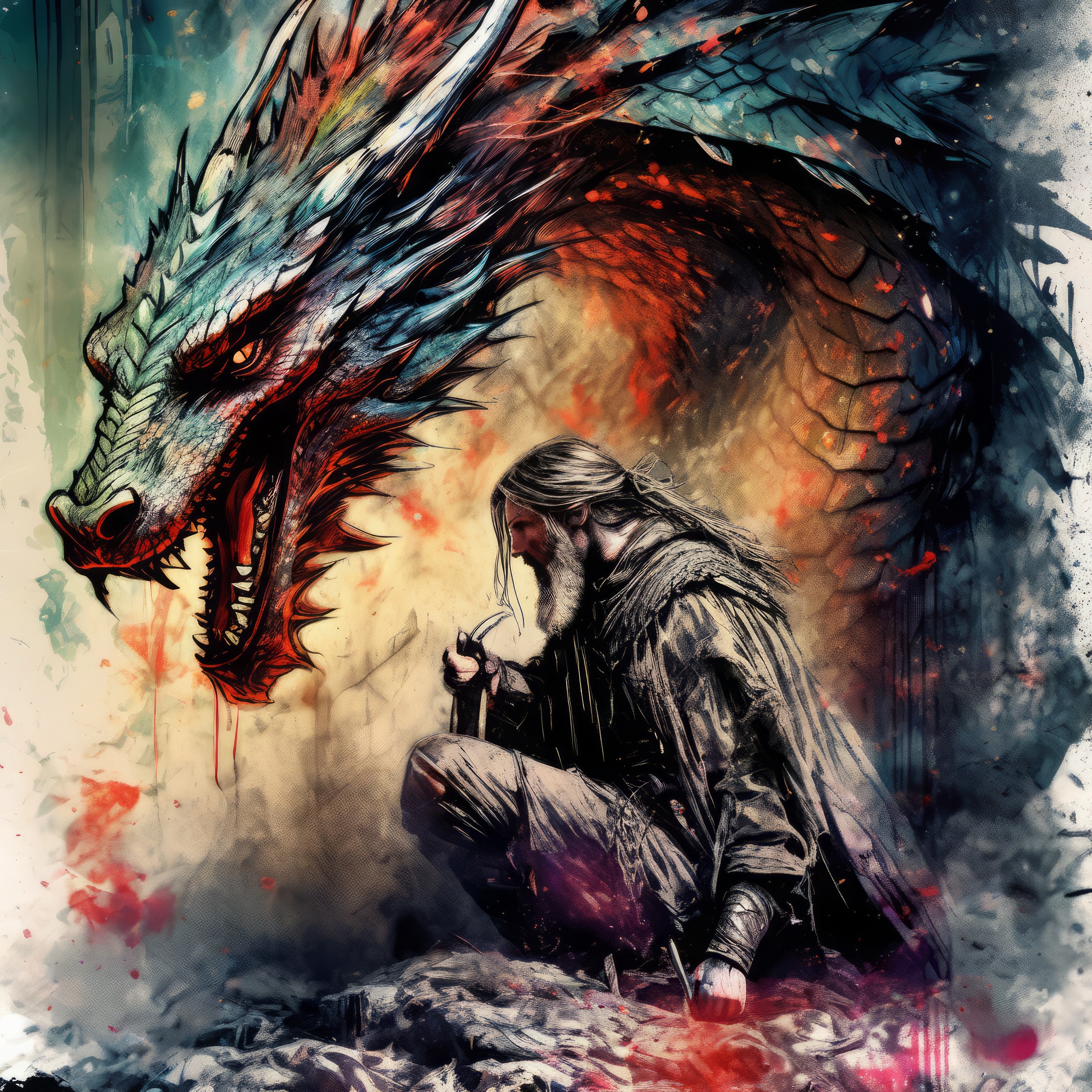 かっこいいドラゴンと勇者＆RPG風ファンタジーのリアル画像イラスト