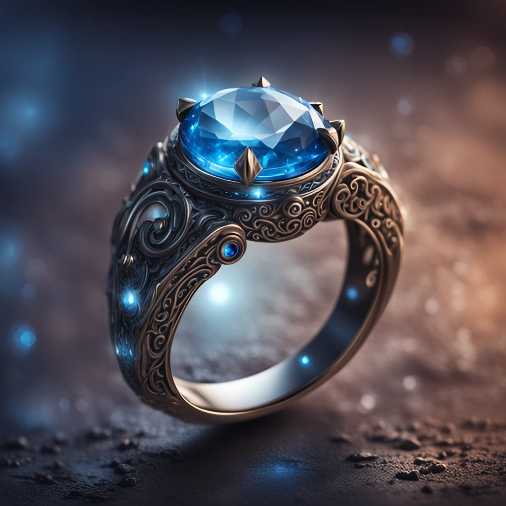 かっこいい大きなサファイアとファンタジー風の指輪＆青い宝石と金のリング美しいリアル画像素材