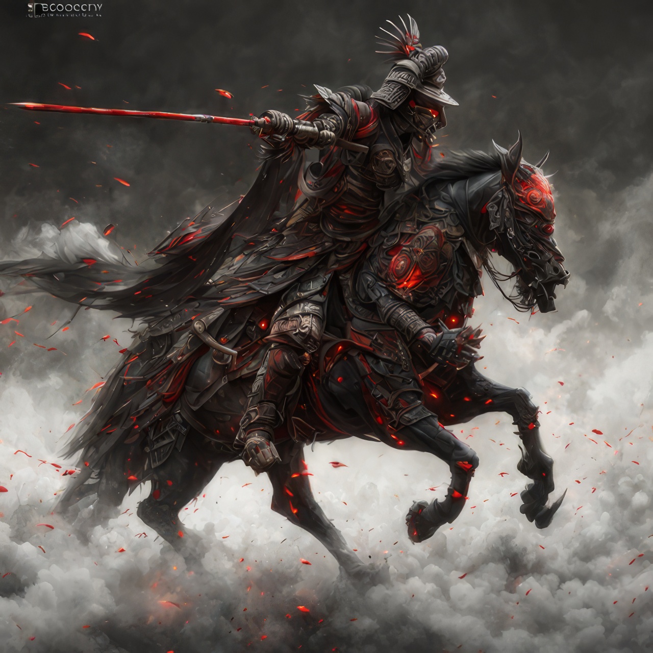 かっこいい鬼武者と黒い馬の一騎掛け＆ホラーな侍の戦いの無料画像素材
