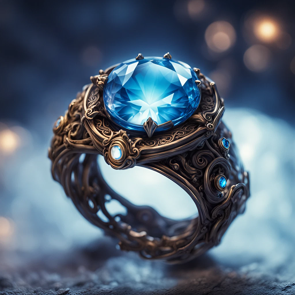 ハリーポッター風の魔法の指輪＆大きなサファイアの宝石のリアル無料画像素材