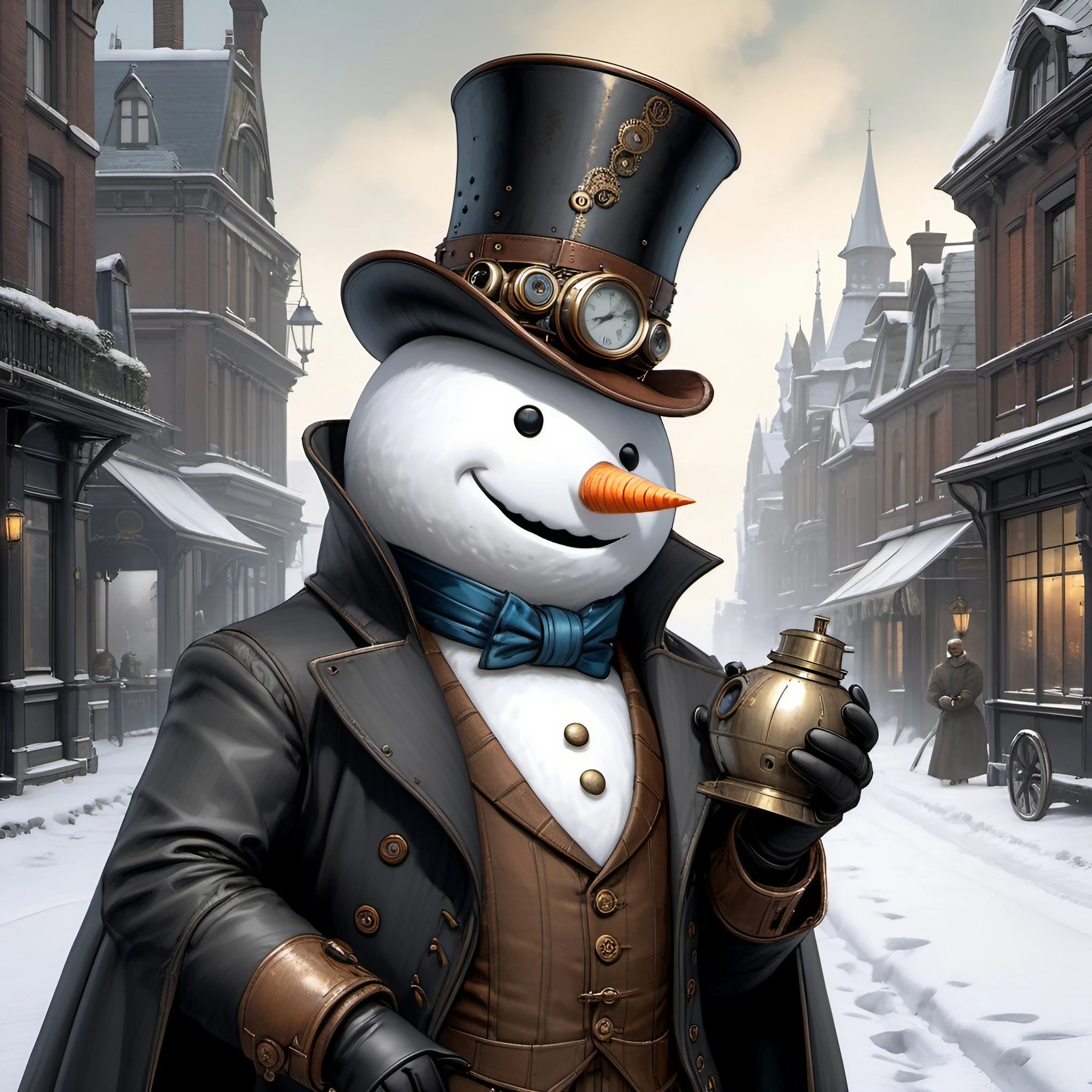 ブラックジョークな雪だるまとスチームパンクな田舎町＆ホラーな帽子のキャラクターの3D風リアルイラスト画像