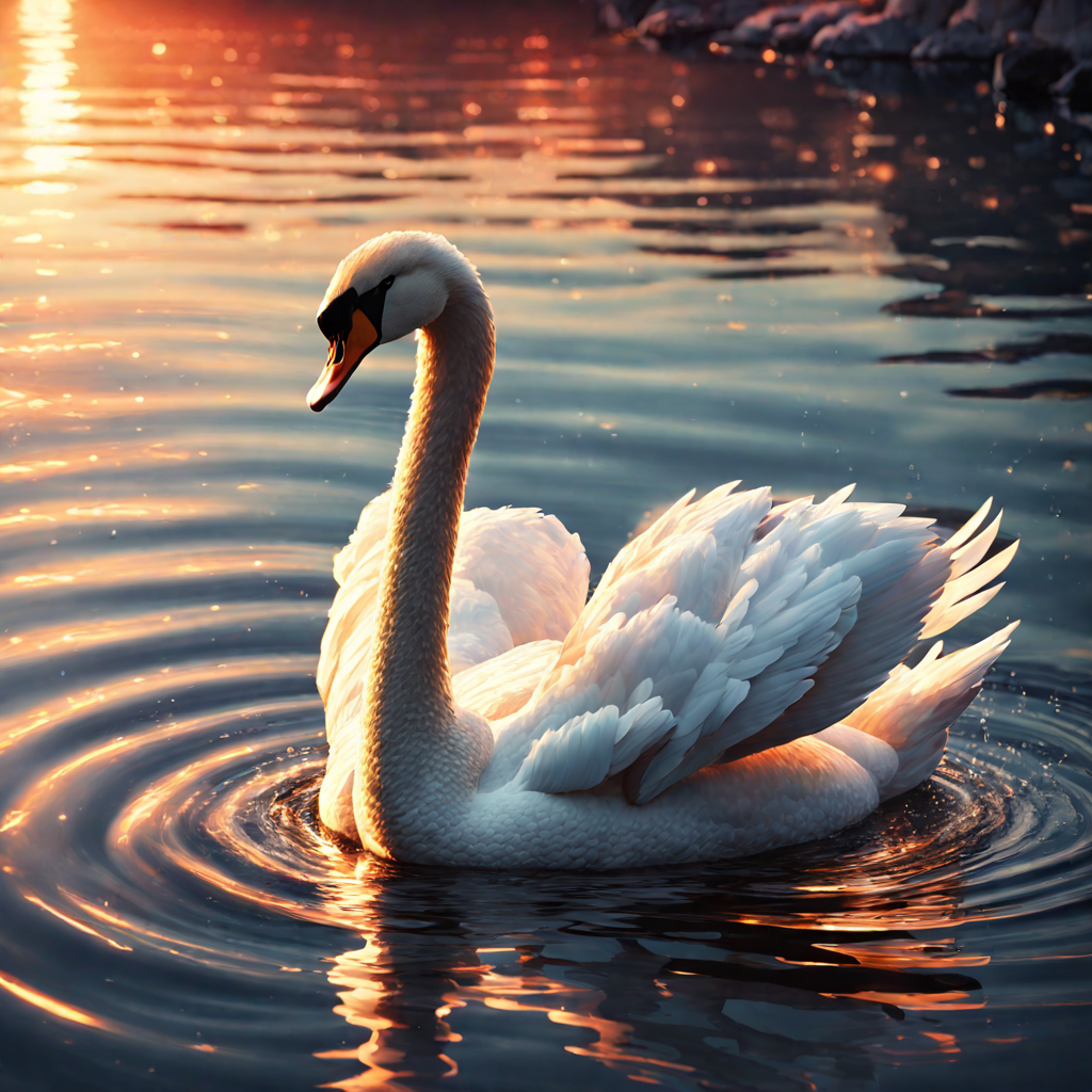 綺麗な水面と神秘的で美しい白鳥の無料写真素材