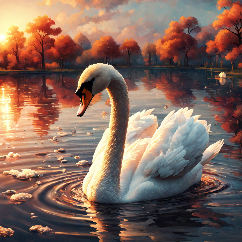 美しく綺麗な湖の夕日とかっこいい水面に浮かぶ白鳥の無料壁紙画像