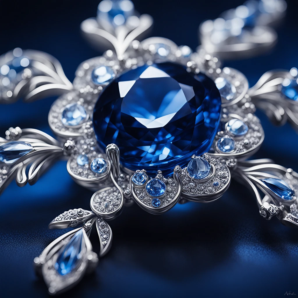 青く美しい宝石とダイヤモンドのアクセサリー＆大きいサファイアの綺麗な輝きの無料写真風リアル画像素材