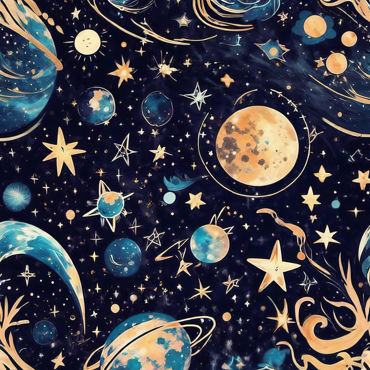 オシャレでカッコイイ星空と宇宙のアニメ風の壁紙＆かわいいアイコン模様のフリーイラストの壁紙素材