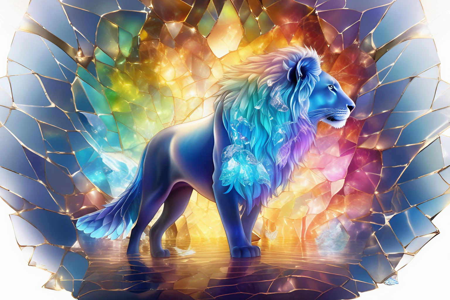 ネオン色に輝くライオン＆美しい神聖な動物のリアルな無料壁紙素材