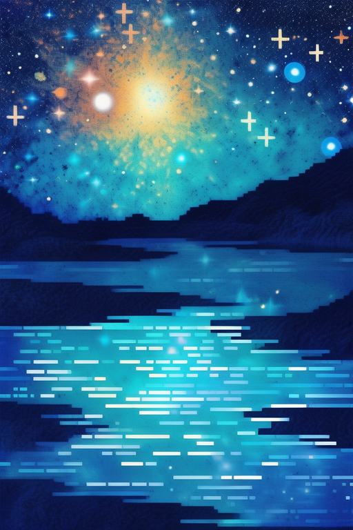 幻想的な月夜のピクセルアート素材＆美しい川と星空の癒しのフリーイラスト