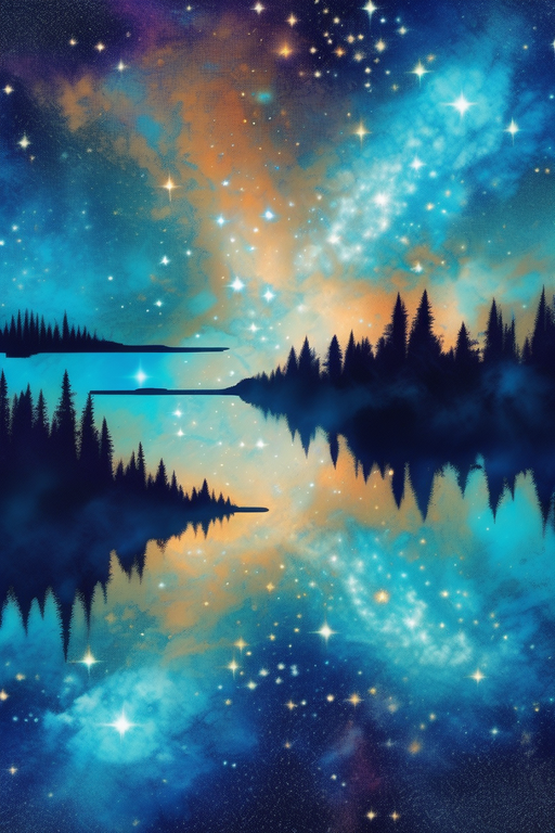 綺麗な夜空と木々のピクセルアート素材＆星空と川の癒しの自然の無料画像素材
