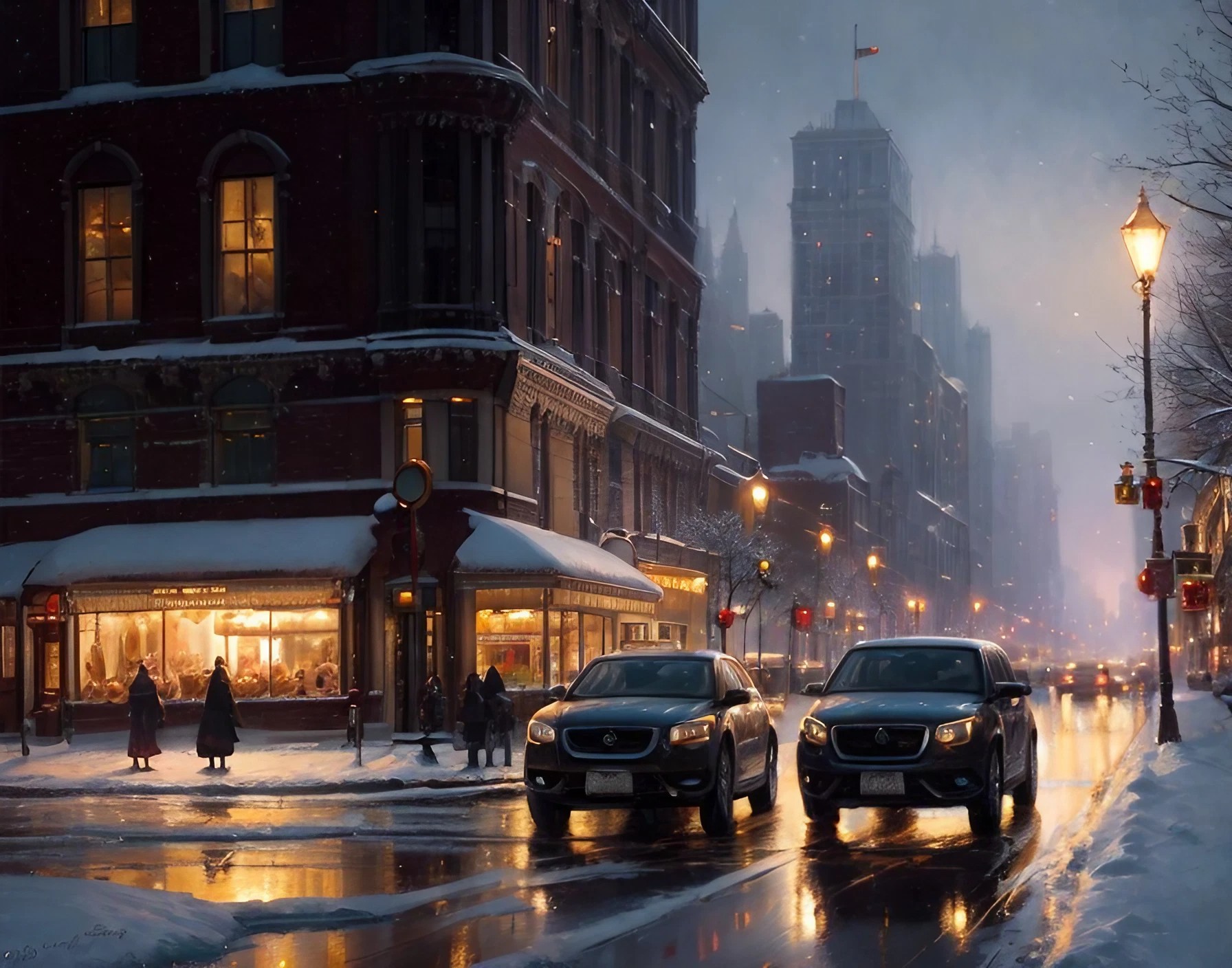 美しい雪景色とヨーロッパの街並み＆大都会の夜空と街灯
