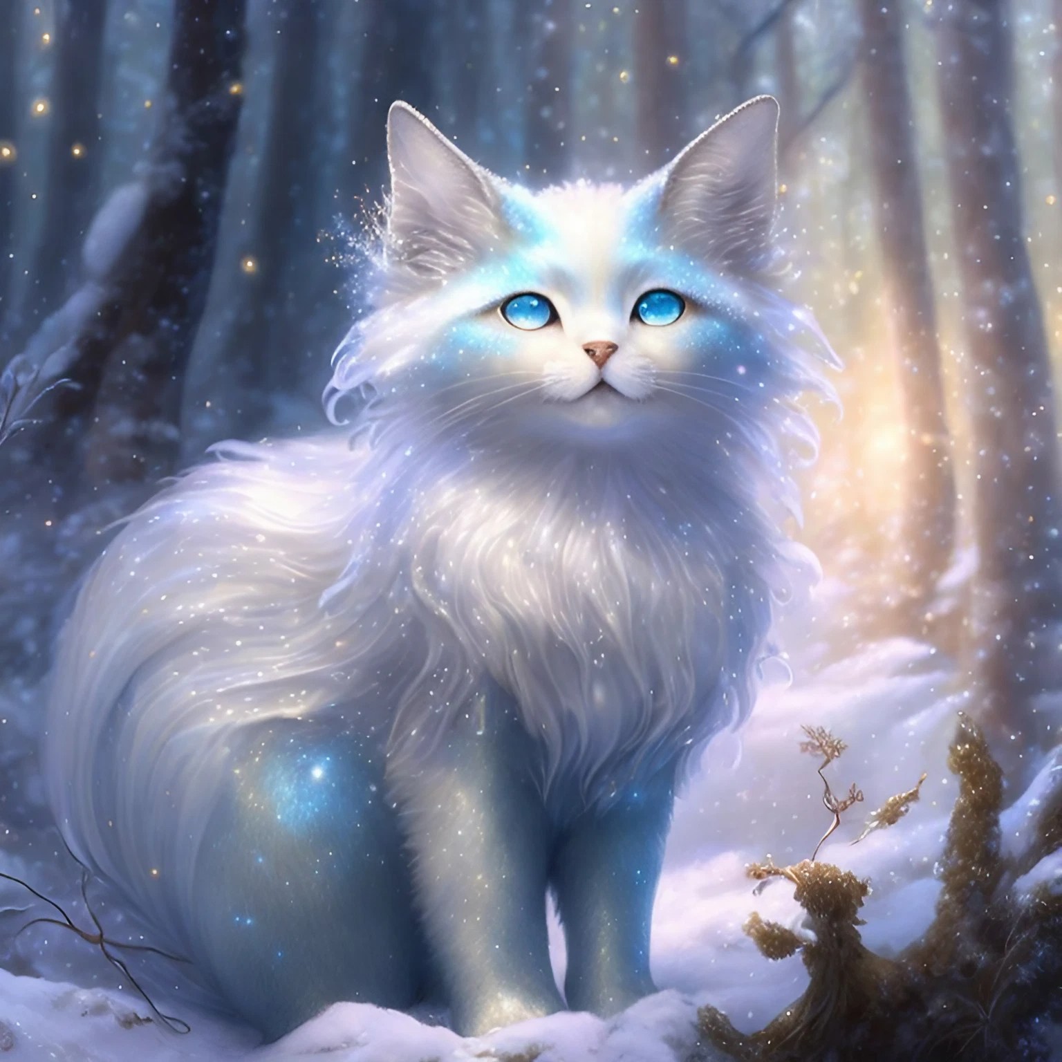 美しく神秘的な青い目の猫＆冬景色の自然と癒しの風景の無料壁紙素材