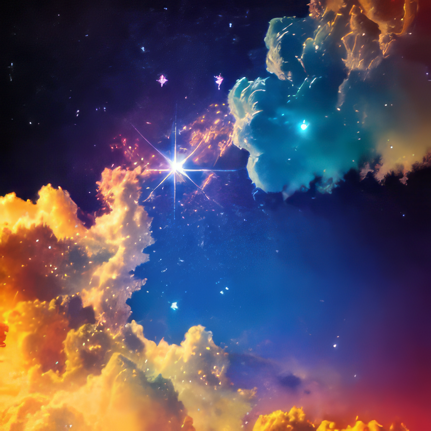 輝く美しい星と黄昏に浮かぶ雲の幻想的な風景のリアルな写真風の無料画像素材
