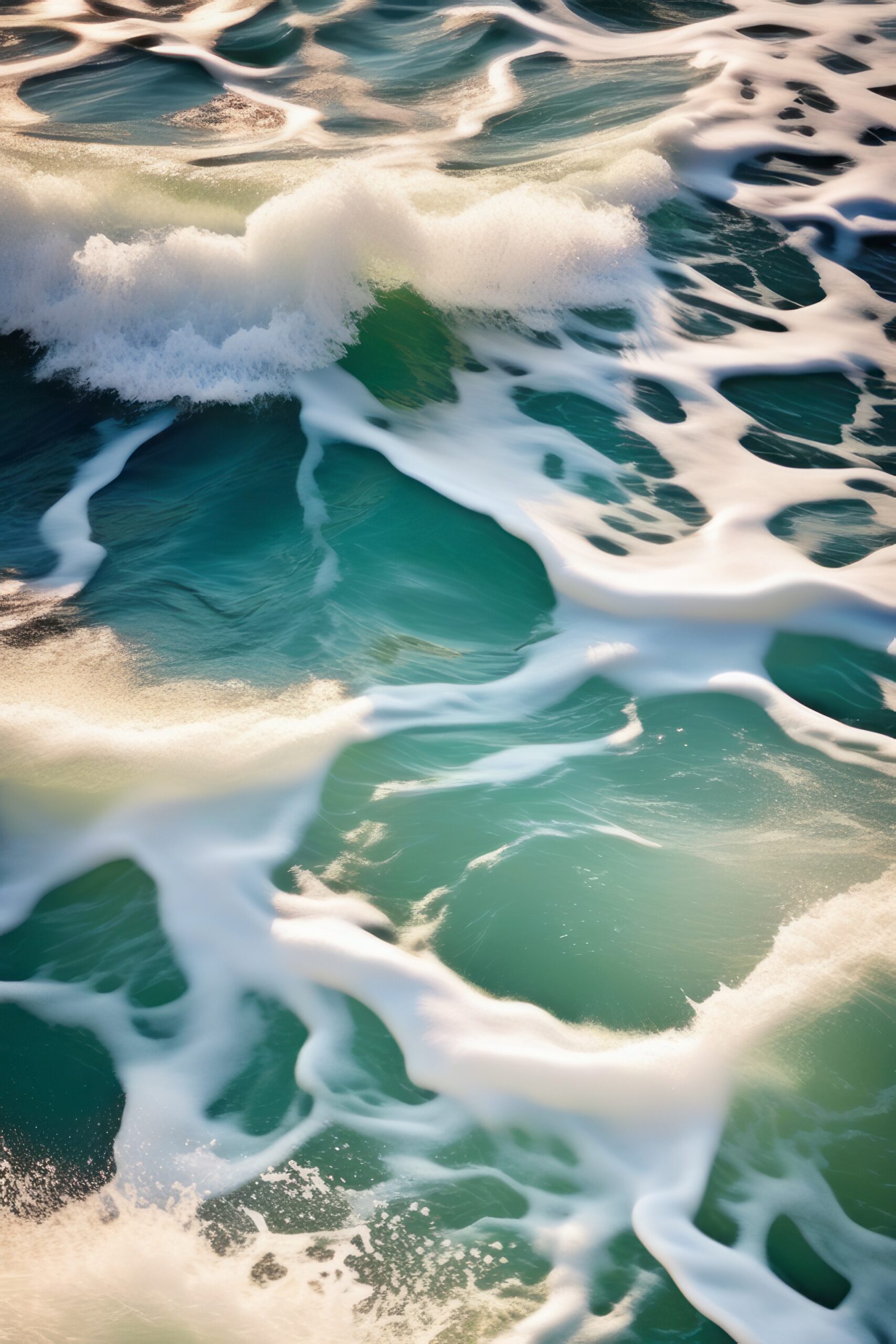 幻想的な南国の海の波模様＆日の光に輝く水面の無料写真風画像素材