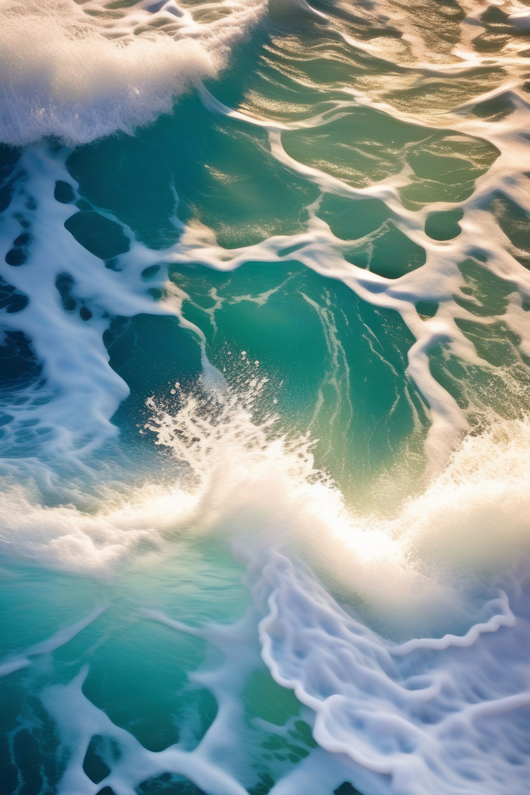 美しい海面と光の輝き＆太陽の光に輝く波模様の無料背景リアル画像素材