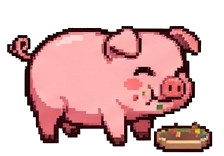 かわいいブタのエサを食べるピクセル画像のアニメーションGIF_01